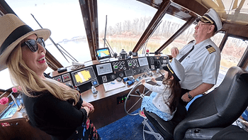 Christianne, Livia, and Captain Gary on the Miss Augusta. Image by Dan Sattel