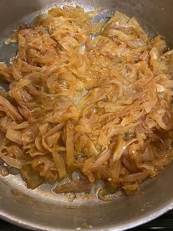 Golden brown onions sauteeing