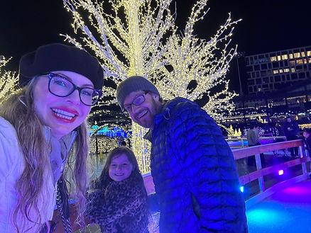 The family on the ice-skating trail at Enchant Las Vegas.  Image by Christianne Klein. 