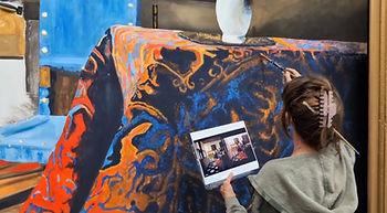 Artist at work painting one of the backdrops for Pageant of the Masters, Laguna Beach.  c/o Pageant of the Masters