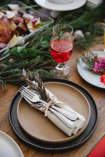table place setting with fork and holiday accents