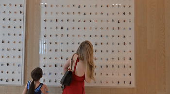 Christianne and Livi looking for doves in the giant Disney LEGO art installation.  Image by Dan Sattel.