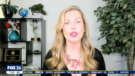 Christianne discussing the importance of flexibility in travel planning on Fox in Houston.  Image c/o Fox. 