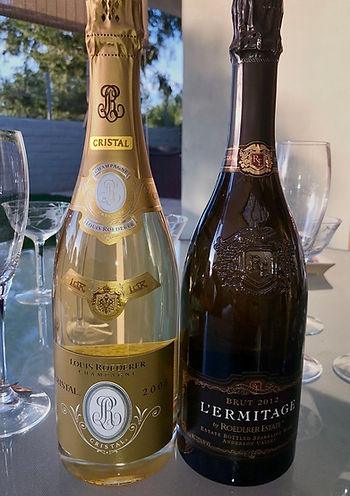 Bottles of Cristal 2008 and L'Ermitage 2012