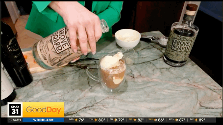 Christianne Klein on CBS Good Day 3/11/26 sharing her fresh spin on Irish Coffee with Above Board Zero Sugar Liqueurs for St. Patrick's Day.