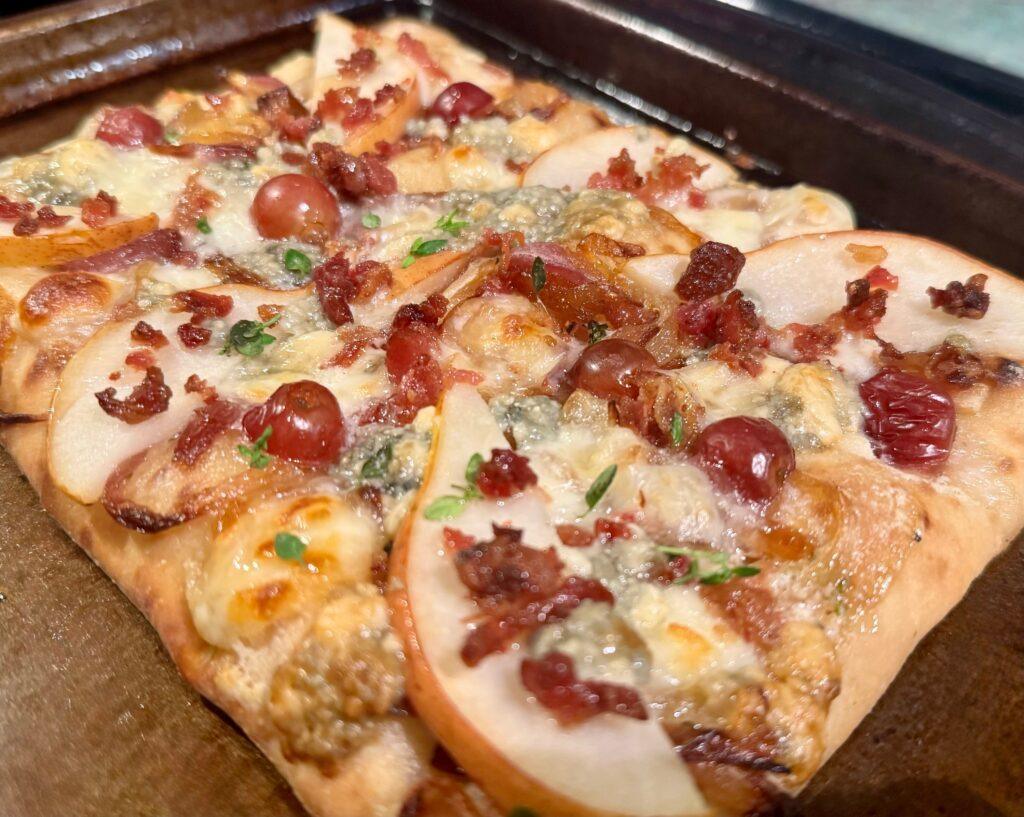Our delicious Caramelized Onion, Bacon & Blue Cheese Flatbread fresh out of the oven.  Image by Christianne Klein